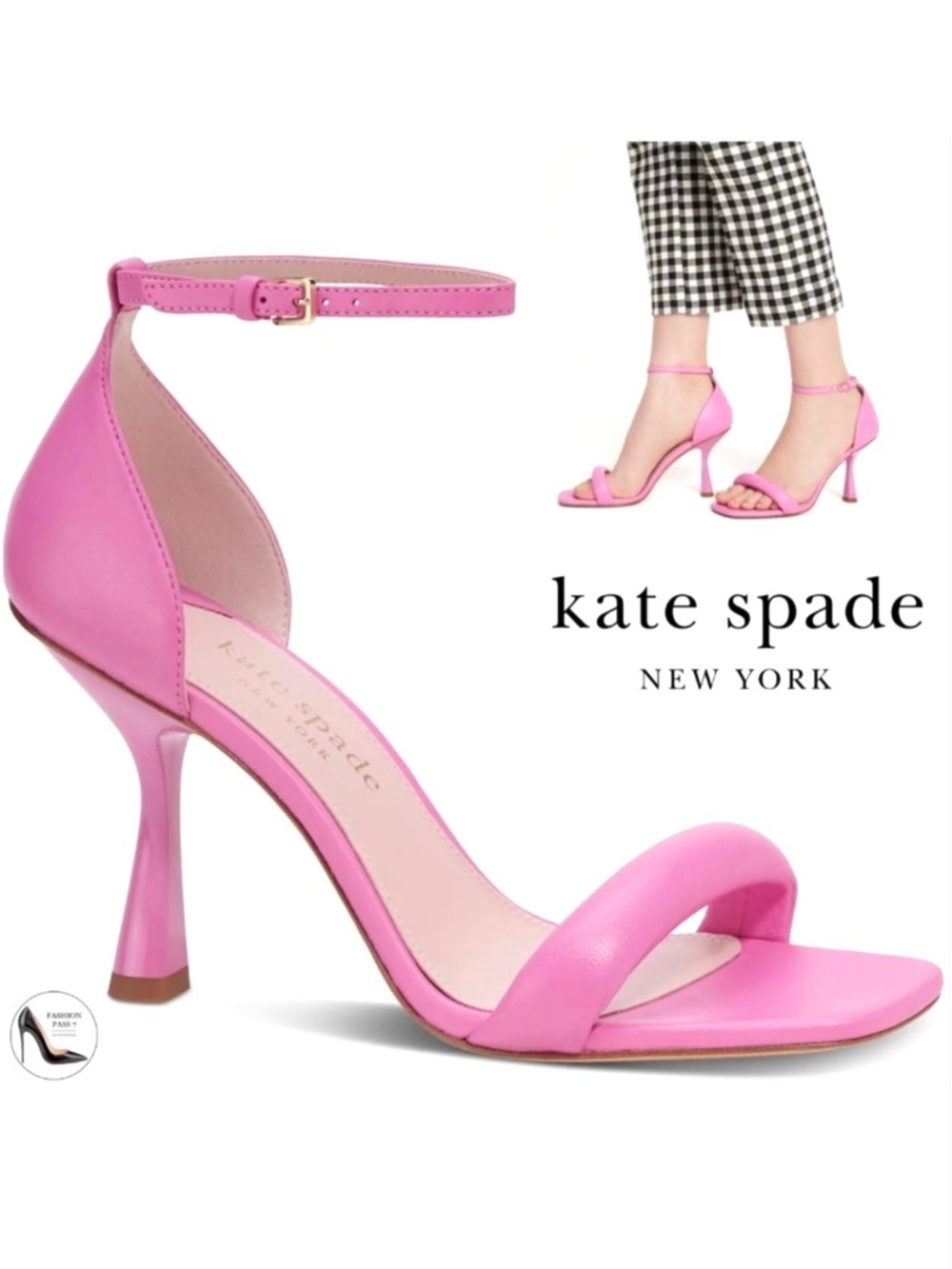 Kate Spade Melrose Ankle Strap Pumps Stiletto Heel Pink Leather Sandals 7.5